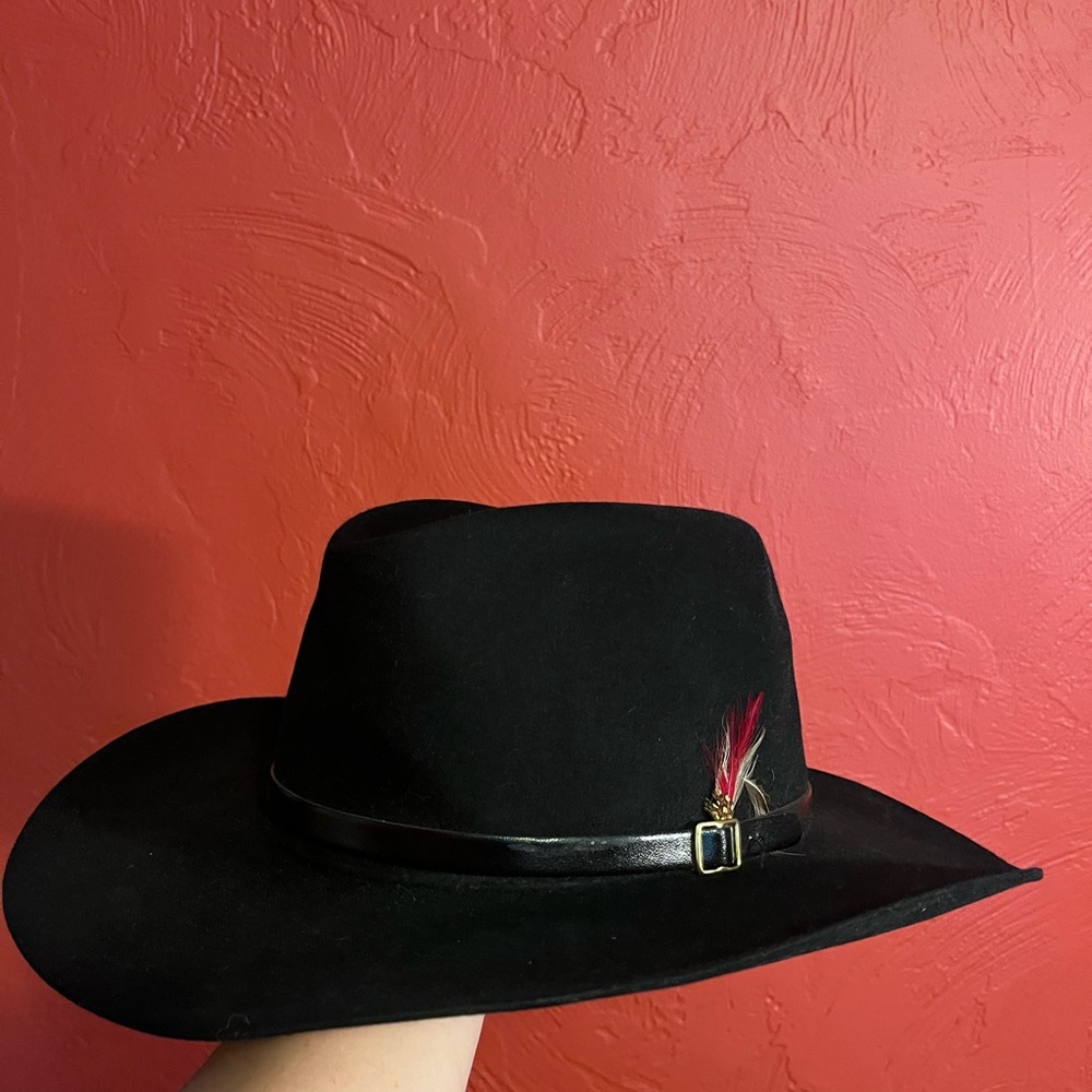 Elegant Black Cowboy Hat with Feather Detail